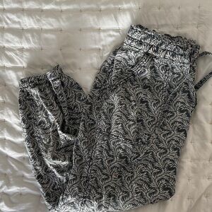 Anthropologie Black and White Leaf Print Pants